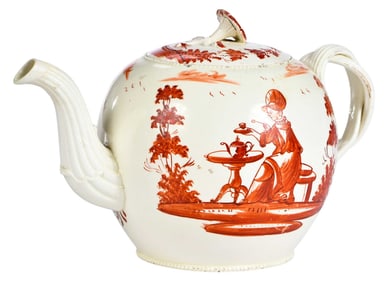 English Creamware Pottery Teapot and Cover, Miss Pitt