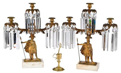 Pair of Gilt Brass Three-Light Girandoles, Attributed to Cornelius & Co.