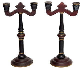 Pair of Pennsylvania Attributed Folk Art Carved and Painted Candelabra
