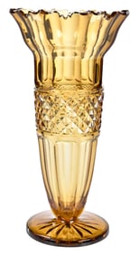 Polished Paneled Amber Glass Vase