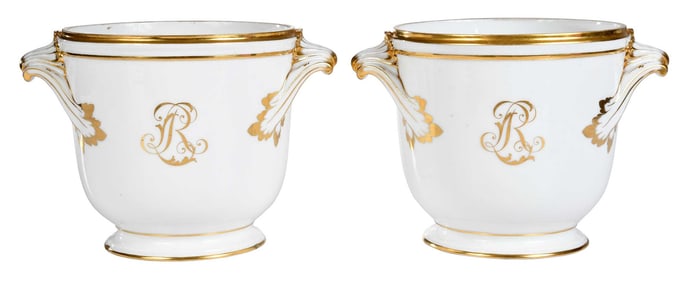 Pair of White and Gilt Porcelain Fruit Coolers