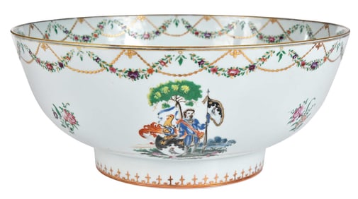 David Howard Illustrated Chinese Export Armorial Porcelain Punch Bowl, Heath
