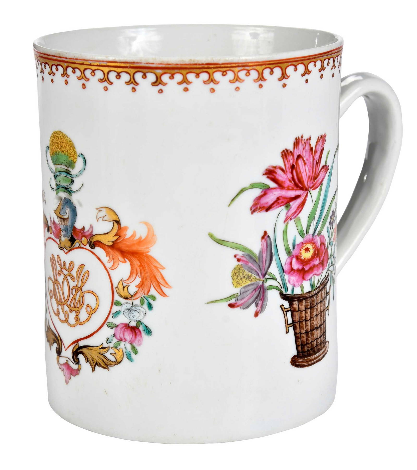 David Howard Illustrated Chinese Export Armorial Porcelain Mug, Wicksted or Hodge
