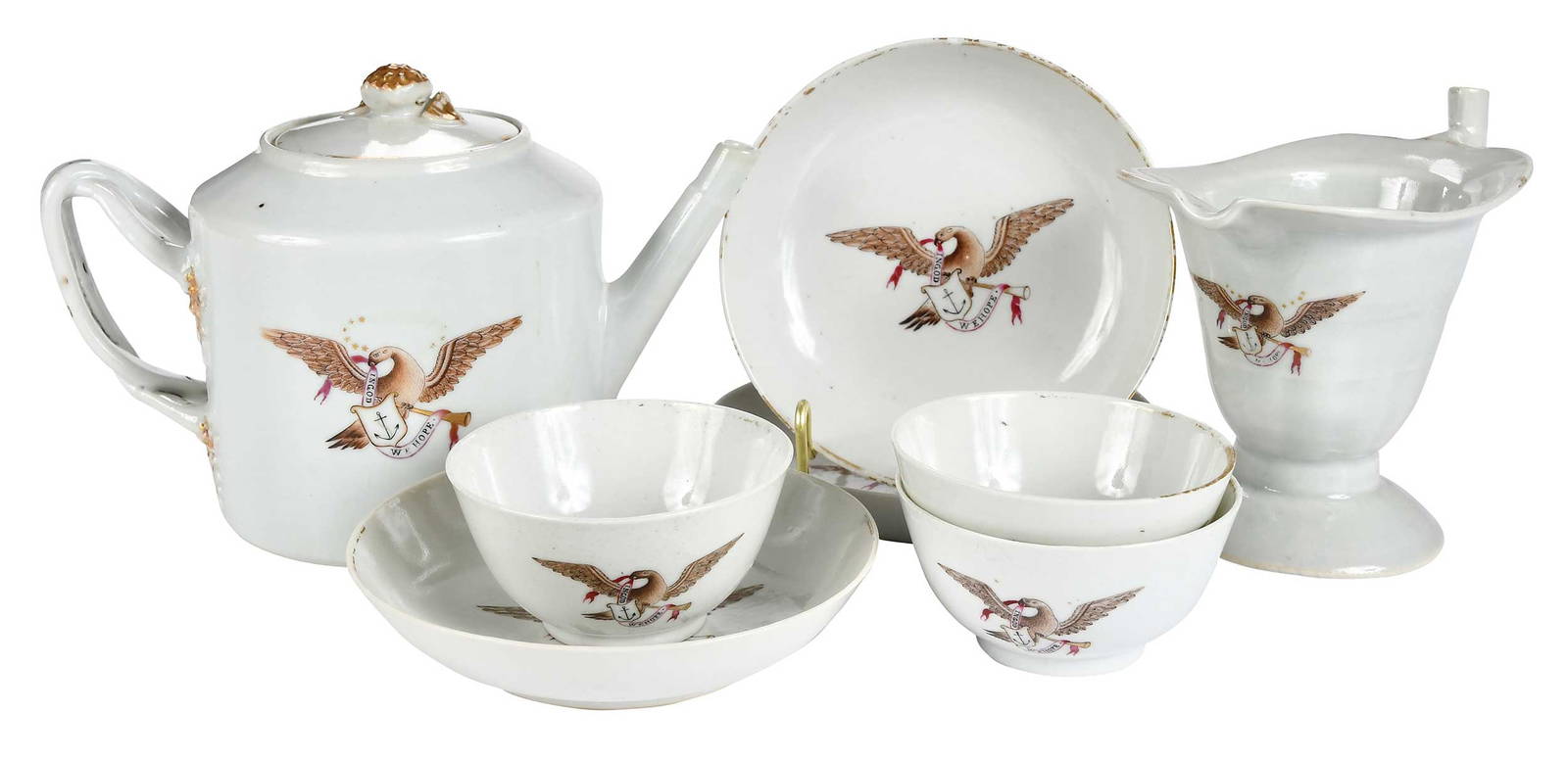 Chinese Export Porcelain Partial Tea Set with Eagle