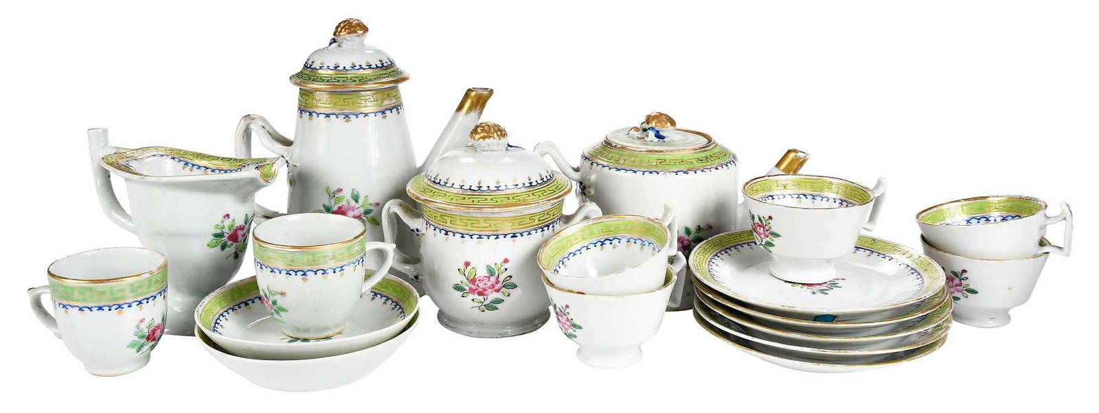 Chinese Export Porcelain Apple Green Miniature Tea Set