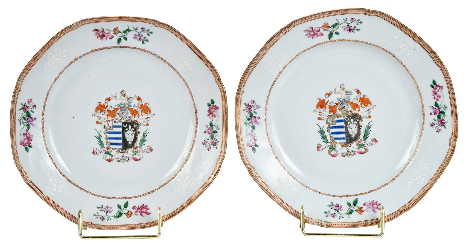 Pair of Chinese Export Armorial Porcelain Plates, Hotham and Morley