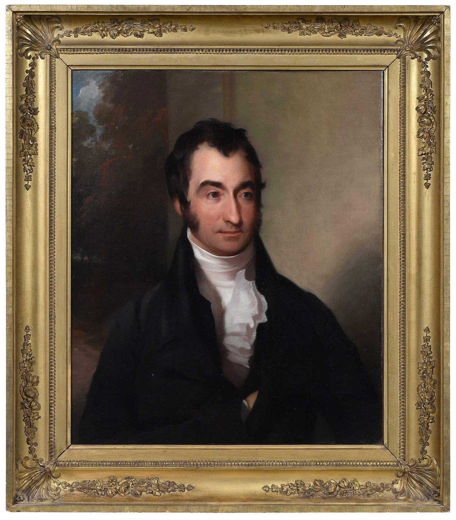 Thomas Sully: (British/America, 1783-872) Portrait of George Nugent, 1827, unsigned, oil on canvas, 30 x 25 in.; fine period carved gilt wood frame, likely original, 38-1/2 x 33-1/2 x 4-1/2 in. Provenance: The sitt