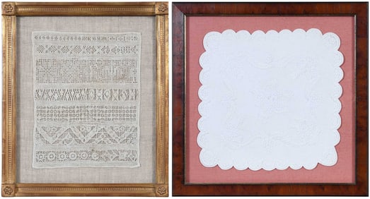 Two Framed European Whitework Samplers