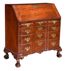 Fine Massachusetts Chippendale Figured Mahogany Block Front Desk