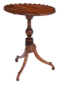 Fine Federal Tiger Maple Scalloped Tray Top Candle Stand, Possibly Stephen Badlam