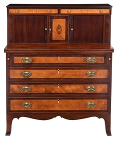 Exceptional New England Federal Eagle Inlaid Tambour Desk, Sack Provenance