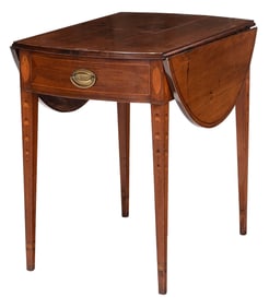 Fine New York Federal Bellflower Inlaid Mahogany Pembroke Table, Israel Sack Provenance