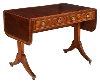 George III Figured and Satinwood Inlaid Mahogany Sofa Table
