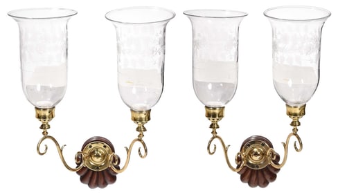 Pair of Reproduction Brass Two-Light Wall Sconces