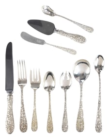Steiff Repousse Sterling Flatware, Service for 12, 107 Pieces