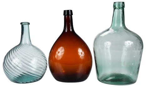 Three Blown Glass Bottles of Varying Size and Form