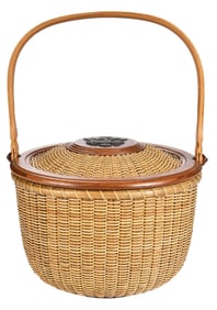 Fine Harry Hilbert Nantucket Swing Handle Covered Basket