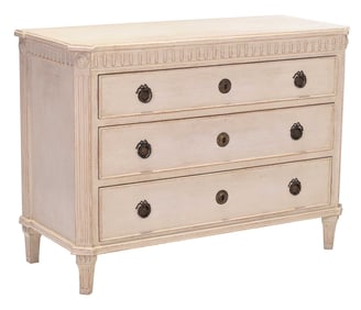 Swedish Neoclassical Style White Painted Three Drawer Chest