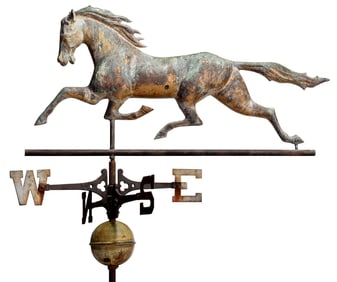 Running Horse Copper and Zinc Weathervane on Base With Directionals