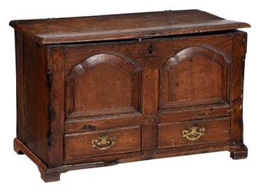 Early English Paneled Elm Lift Top Diminutive Chest
