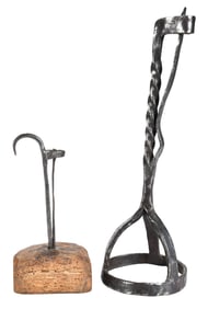 Two Tension Form Wrought Iron Candleholders