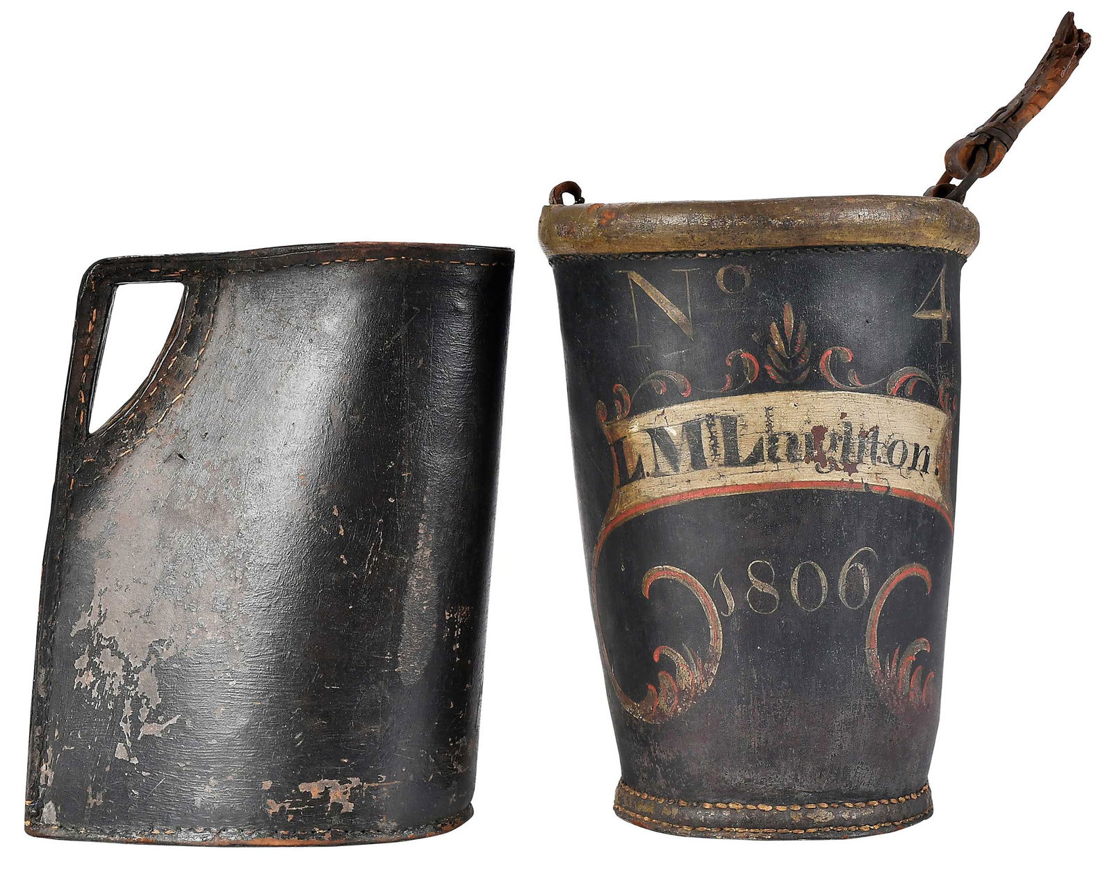 Two Early Leather Vessels, Water Pitcher and Fire Bucket (1 of 11)