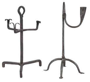 Two 18th Century Footed Iron Rush Lights