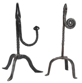 Two Decorated Footed Iron Rush Lights