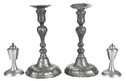Two Pairs of Early Pewter Lighting Devices