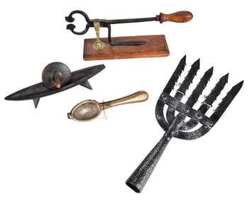 Four Early Metal Implements Including Eel Spear