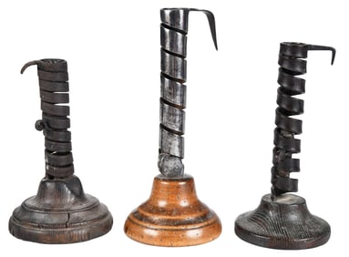 Three Adjustable Spiral Form Iron Candlesticks