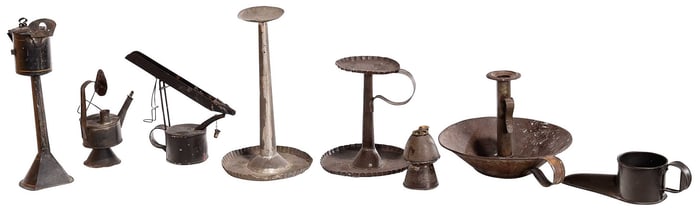 Eight Early Tin Lighting Objects