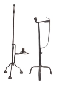 Two Wrought Iron Tripod Lighting Stands