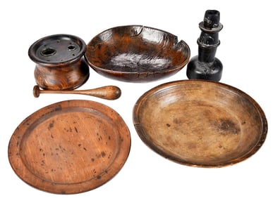 Six Early Treenware Table Objects