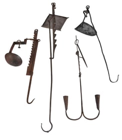 Four Early Iron Suspended Lighting Devices