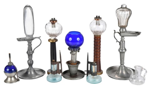 Nine Whale Oil Lamps