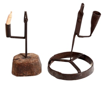 Two Early Iron Rush Light Holders