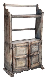 Early Diminutive Paneled and Blue Painted Pewter Cupboard