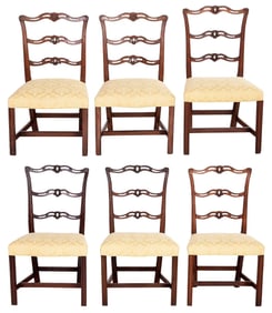 Assembled Set of Six Chippendale Carved Mahogany Ribbon Back Side Chairs