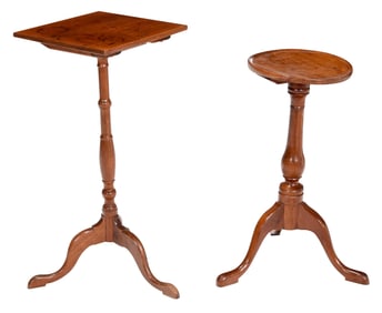 Two Early American Cherry and Walnut Candle Stands