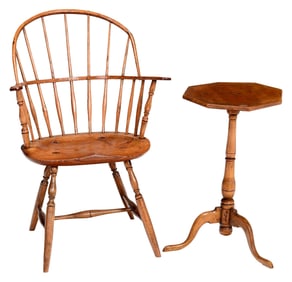 Early American Windsor Armchair with Octagonal Candle Stand