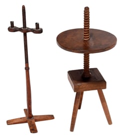 Two Early Adjustable Candle Stands, One Nina Fletcher  Little Provenance