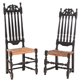 Two Similar William and Mary Ebonized Banister High Back Chairs