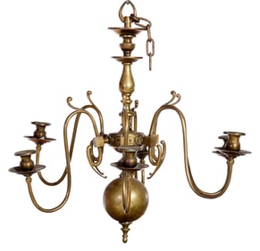 Early Brass Six Light Chandelier