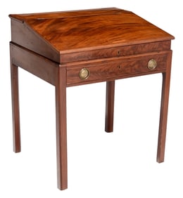George III Inlaid Figured Mahogany Desk on Frame