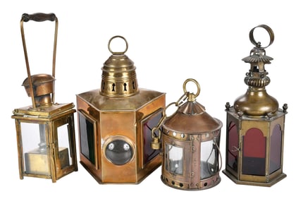 Four Early Brass Lanterns, Two Nautical