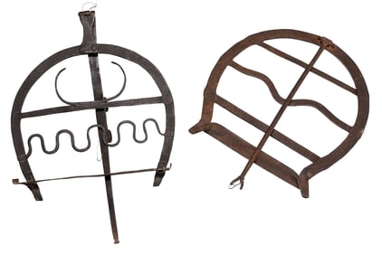 Two Wrought Iron Easel Form Trivets