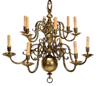 Dutch Baroque Style Brass Twelve Light Chandelier