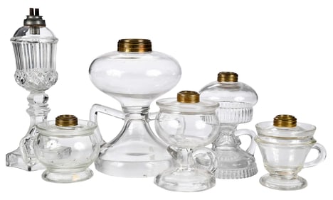 Six 19th Century Pressed Glass Oil Lamps