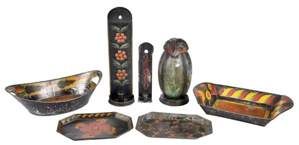 Seven Assorted Tole Table Objects